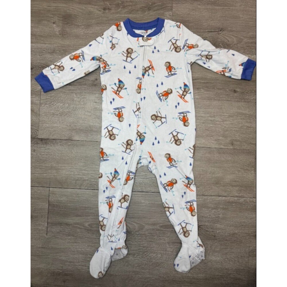 Carter’s Monkey Ski Footed Fleece Pajamas Sleeper 24M Winter Unisex